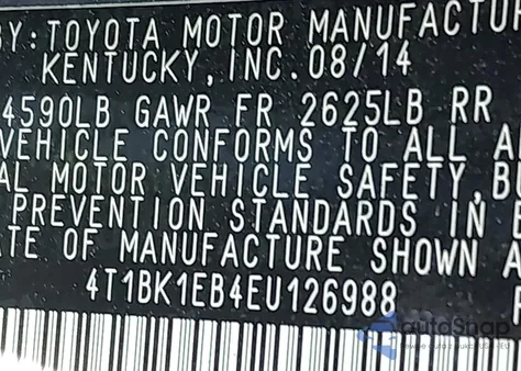2014 Toyota Avalon Limited from USA, damaged, VIN 4T1BK1EB4EU126988